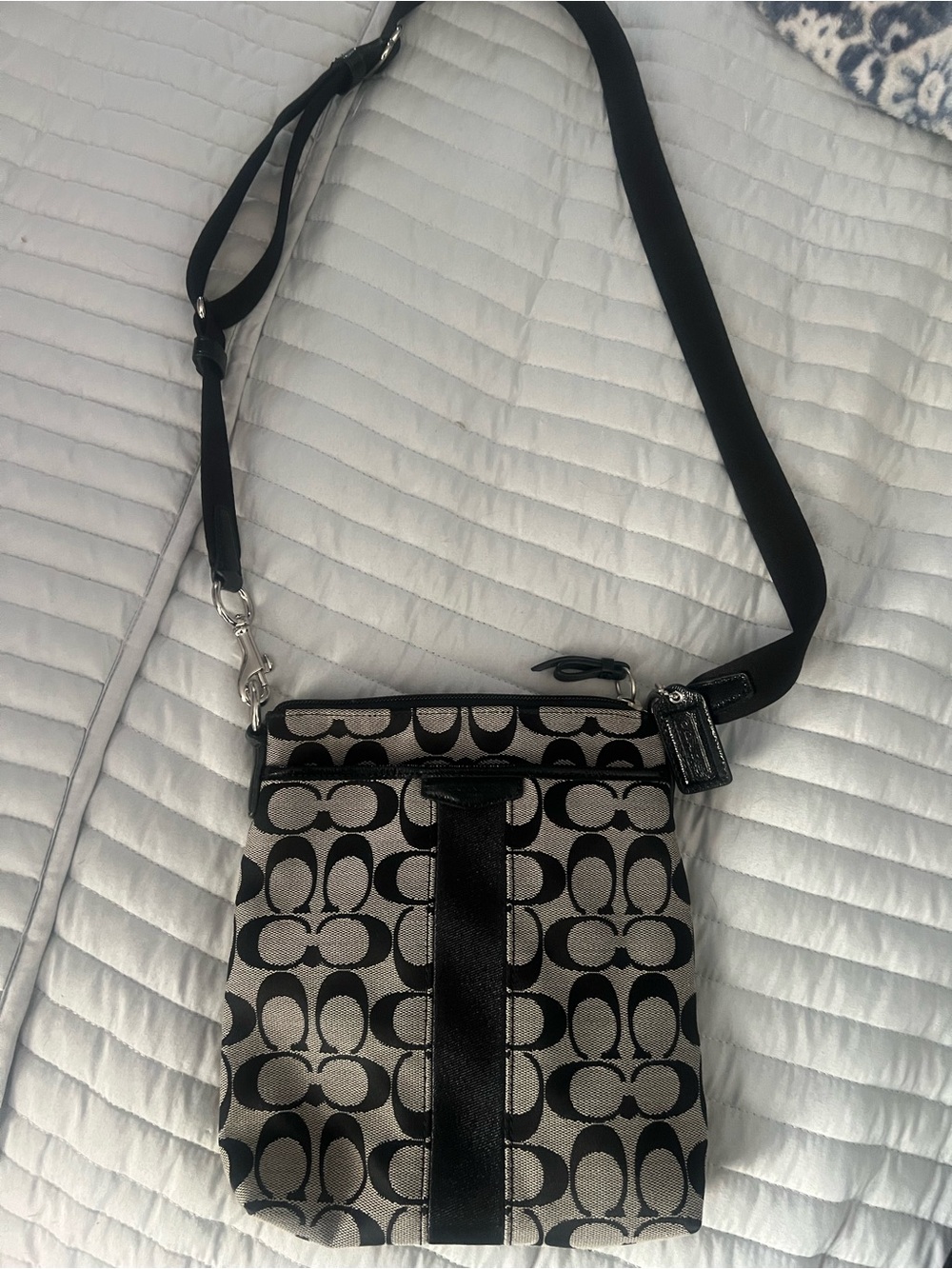 Coach Black and Gray Signature Canvas Crossbody Bag